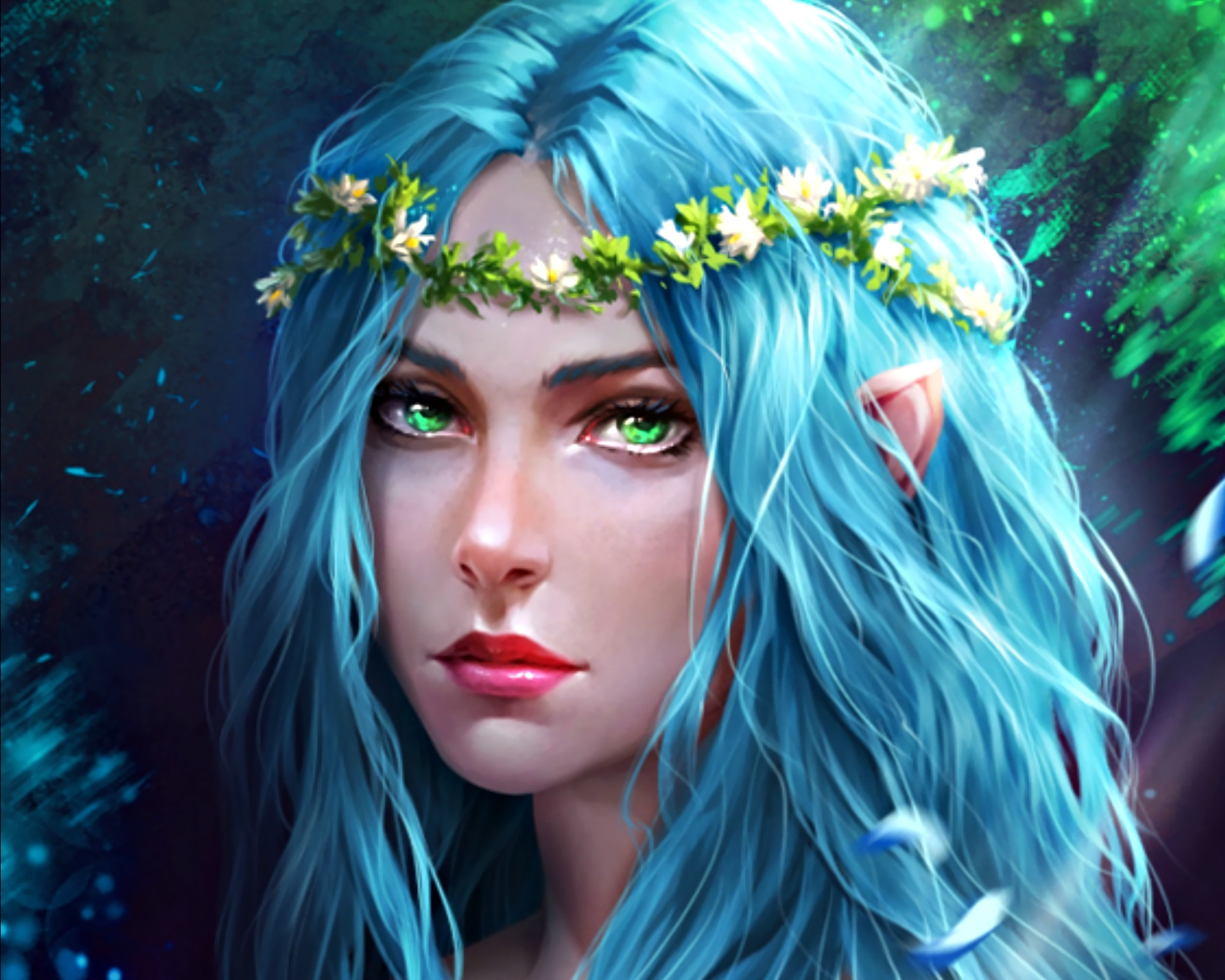 Blue-haired elf portrait for D&D campaign - wide 8
